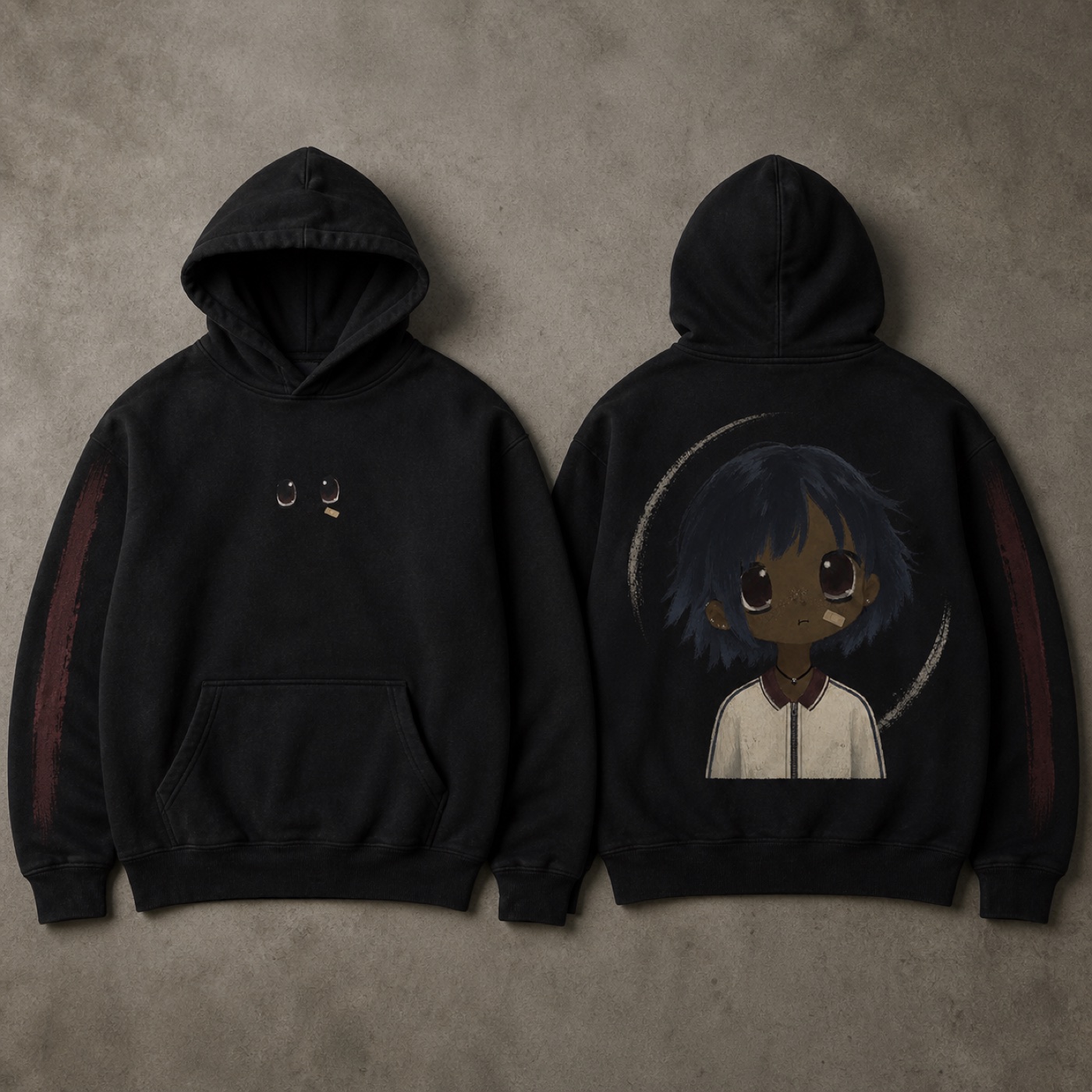 Black MOWA After Dark pullover hoodie shown front and back